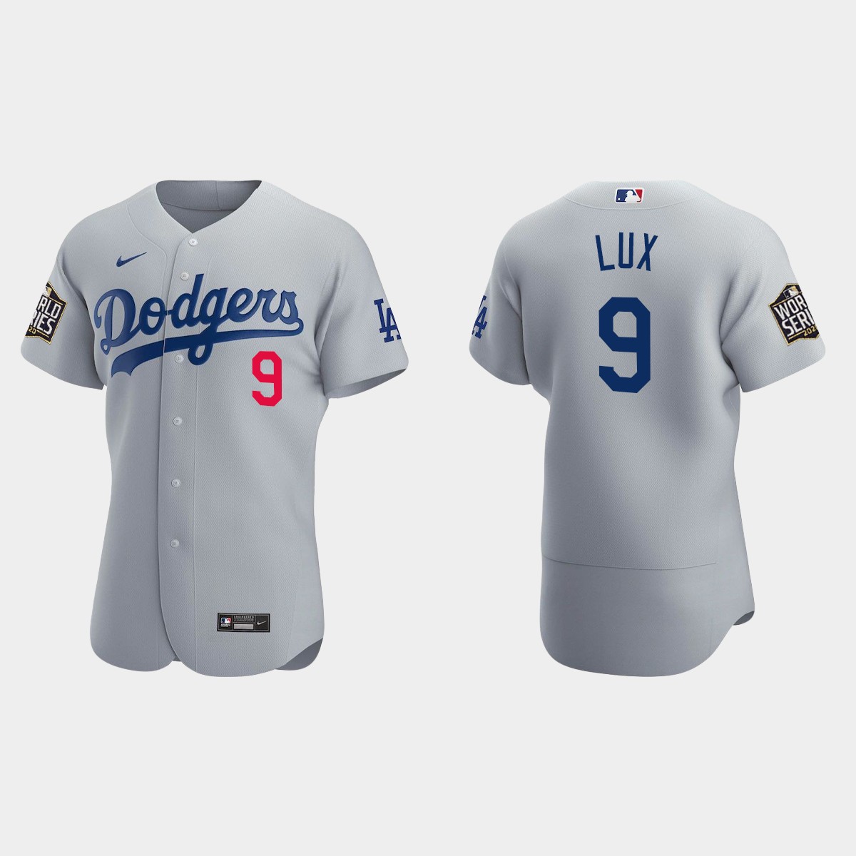 Los Angeles Dodgers #9 Gavin Lux 2020 World Series Alternate Jersey - Gray