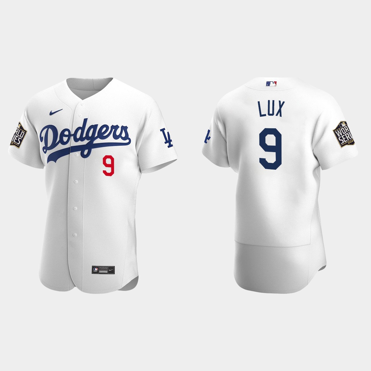 Los Angeles Dodgers #9 Gavin Lux 2020 World Series Home Jersey - White