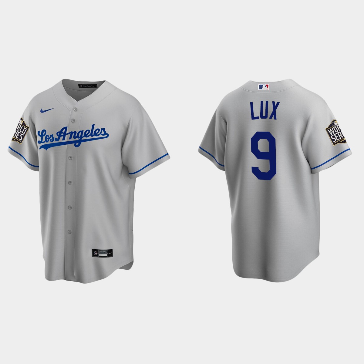 Los Angeles Dodgers #9 Gavin Lux 2020 World Series Road Jersey - Gray