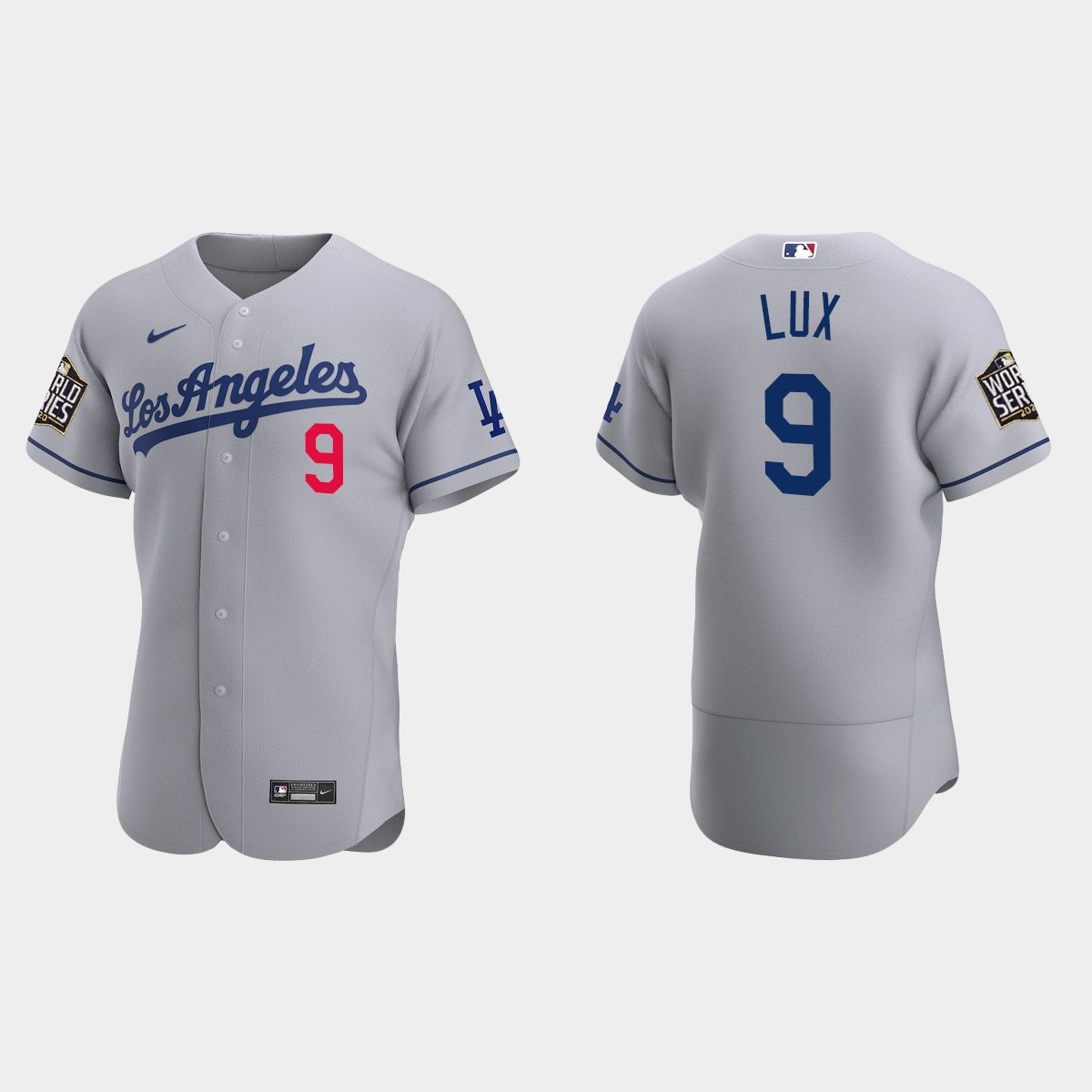 Los Angeles Dodgers #9 Gavin Lux 2020 World Series Road Jersey - Gray