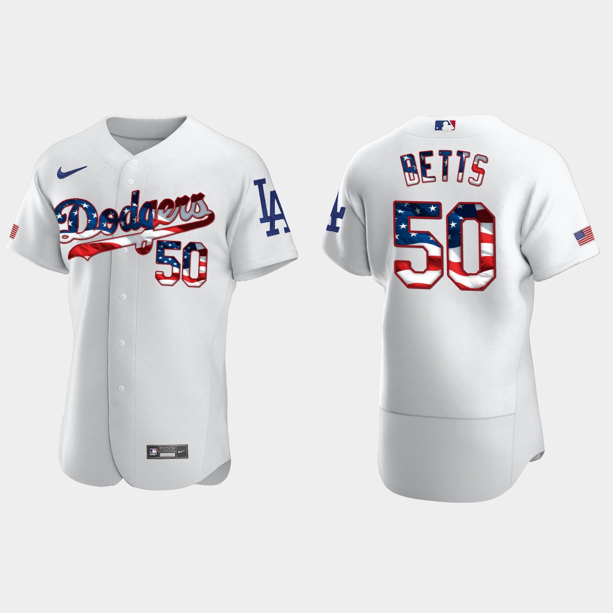 Los Angeles Dodgers Mookie Betts 2020 Stars And Stripes 4th of July Jersey - White