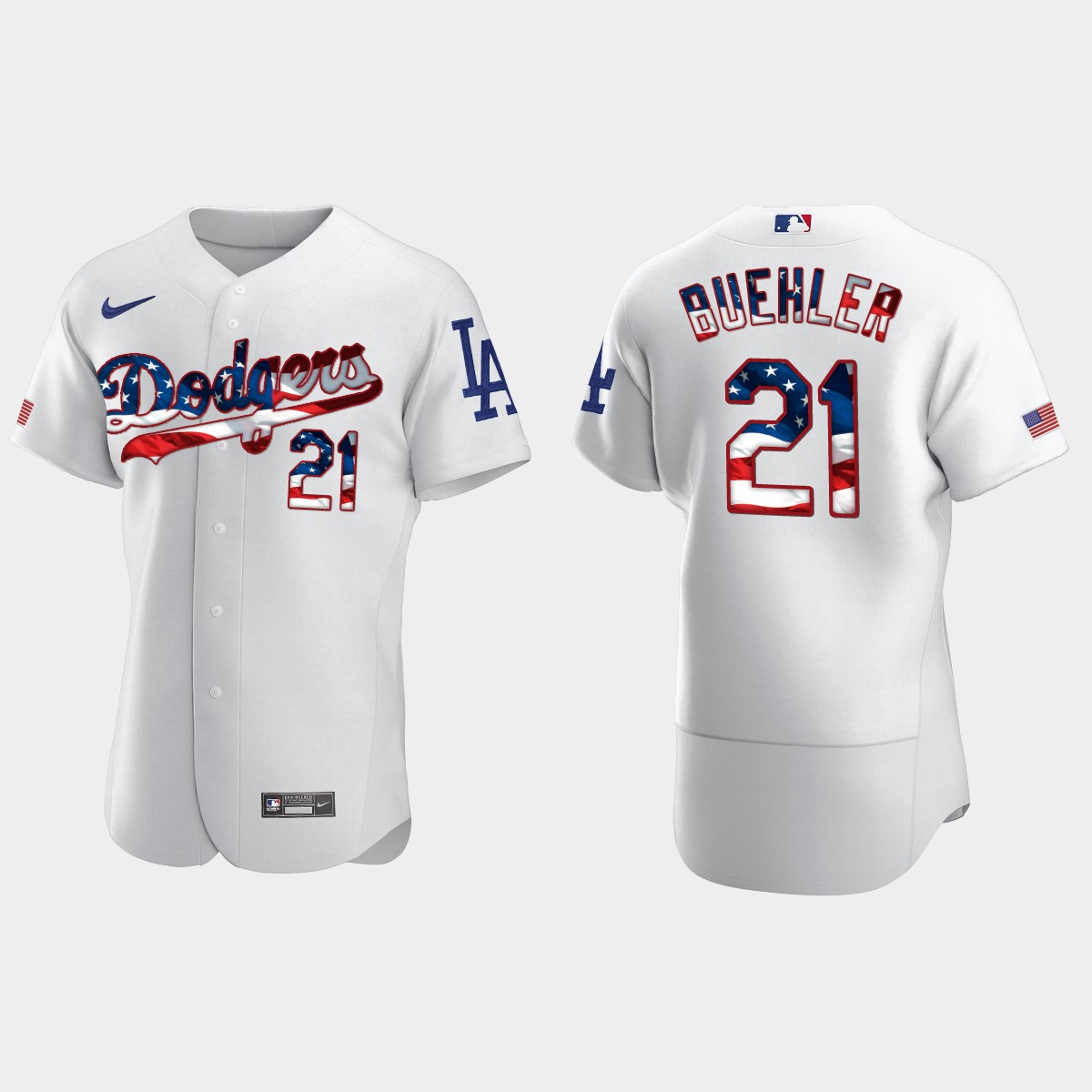 Los Angeles Dodgers Walker Buehler 2020 Stars And Stripes 4th of July Jersey - White