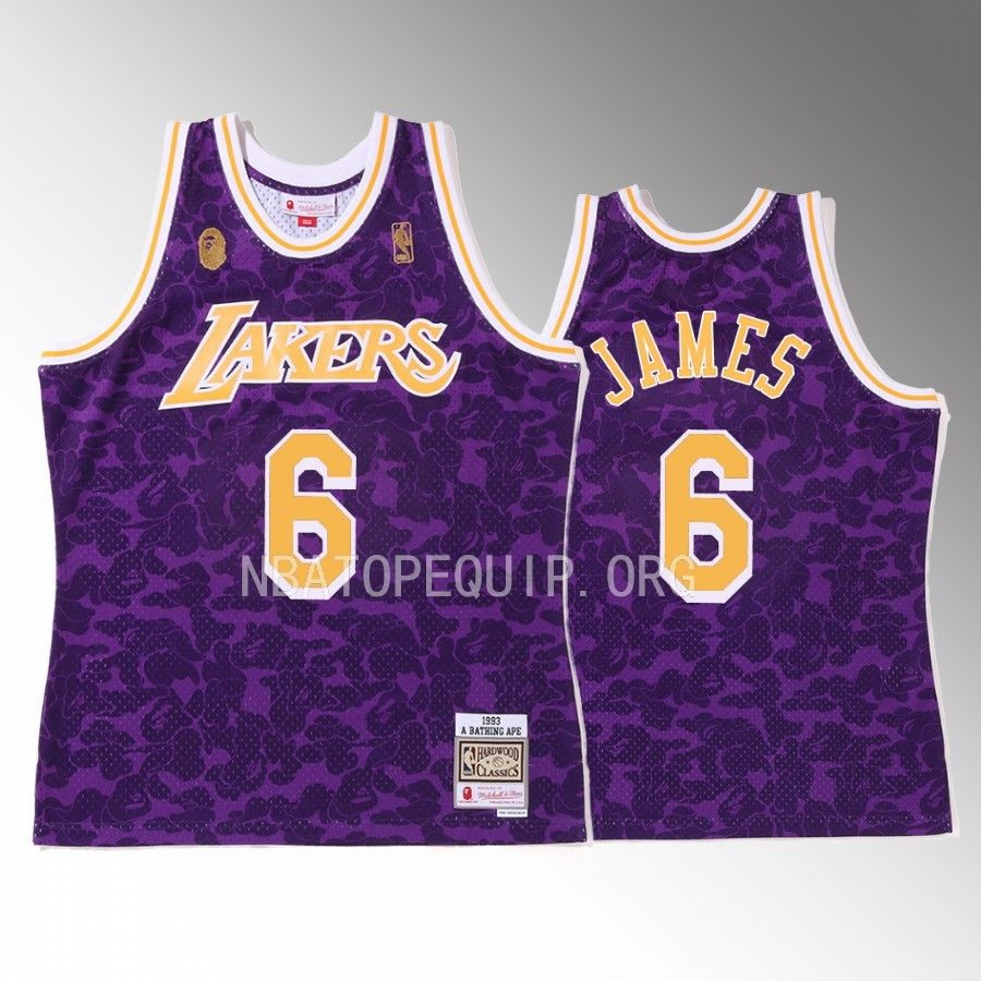 Los Angeles Lakers 2022 BAPE LeBron James Purple #6 Jersey Camo Tanktop