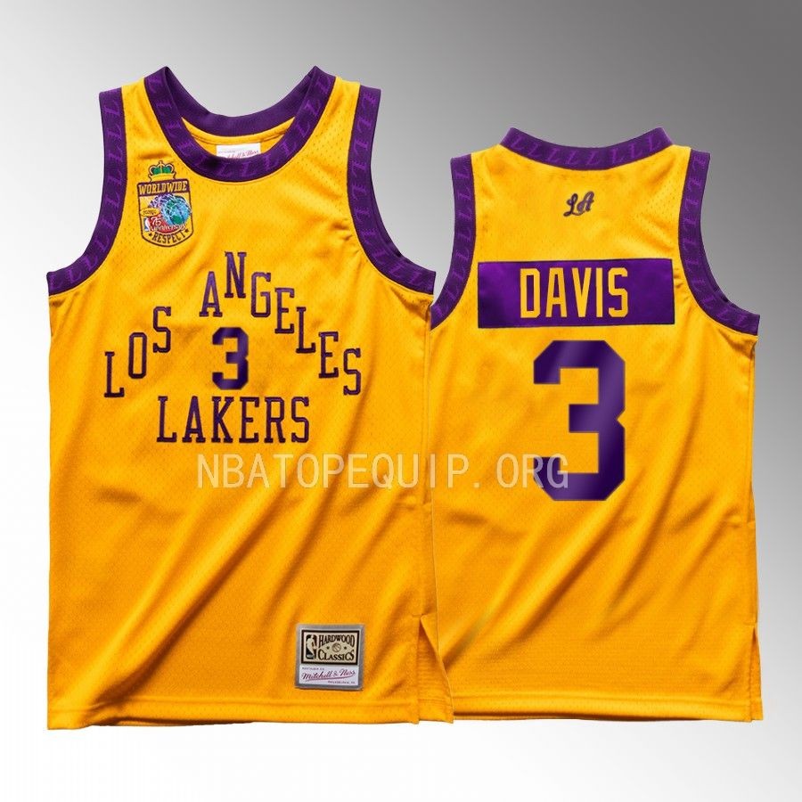 Los Angeles Lakers Bodega X Mitchell Ness Anthony Davis Gold #3 Jersey Worldwide Respect