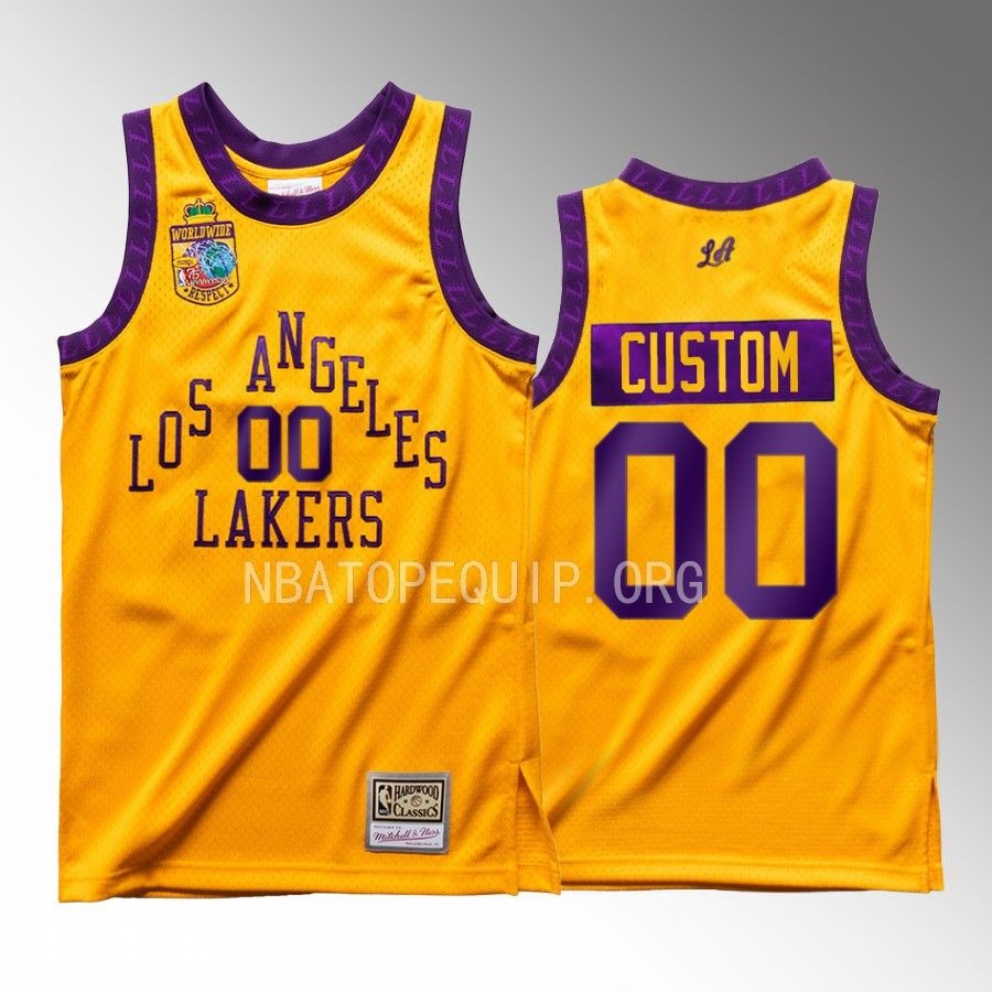 Los Angeles Lakers Bodega X Mitchell Ness Custom Gold #00 Jersey Worldwide Respect