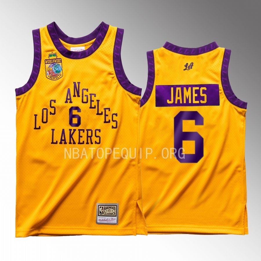 Los Angeles Lakers Bodega X Mitchell Ness LeBron James Gold #6 Jersey Worldwide Respect