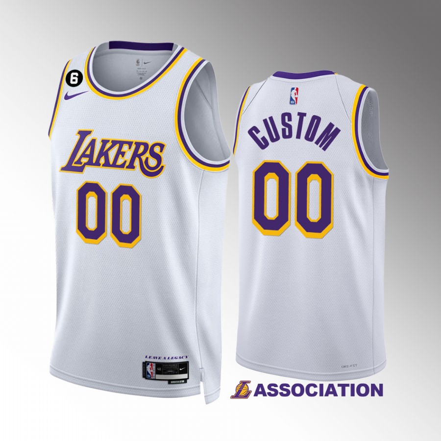 Los Angeles Lakers Custom 2022-23 Association Edition White #00 Jersey NO.6 Patch