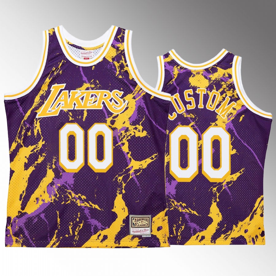 Los Angeles Lakers Custom Purple Marble Men Jersey Hardwood Classics