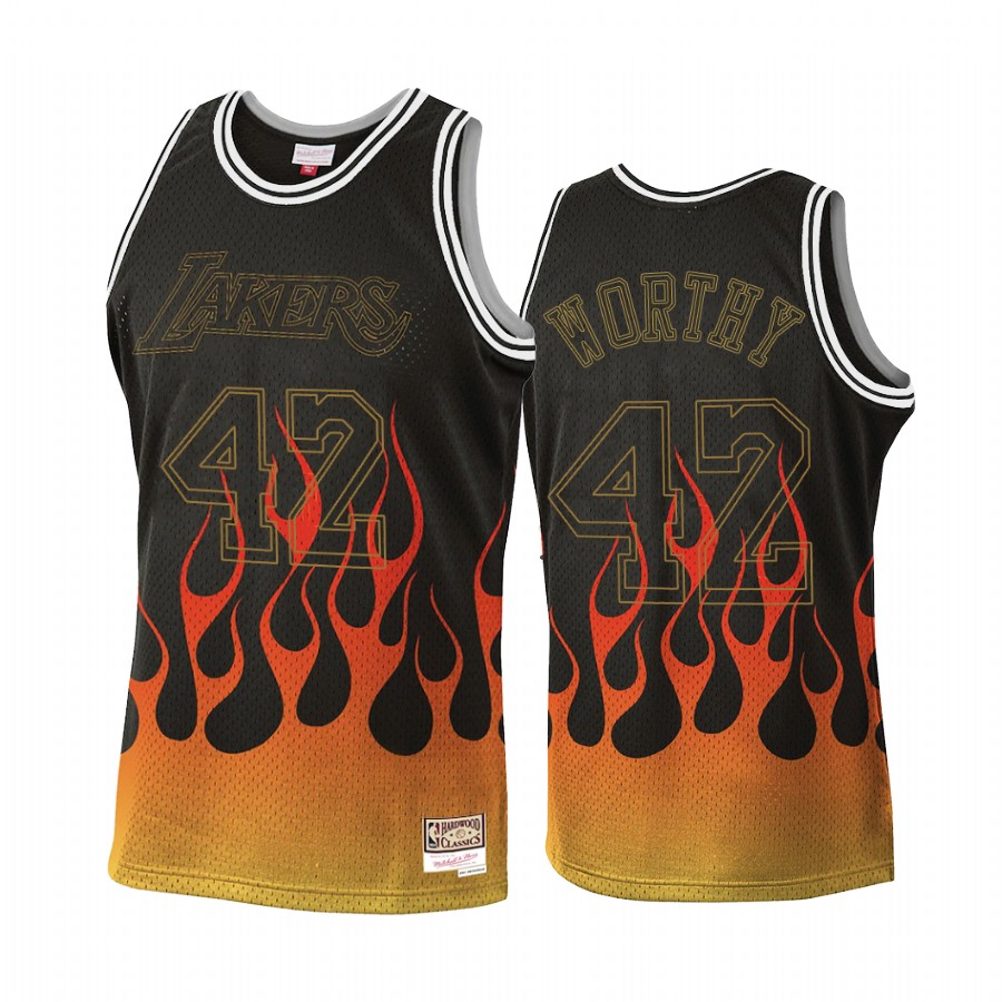 Los Angeles Lakers James Worthy #42 Black Flames Jersey