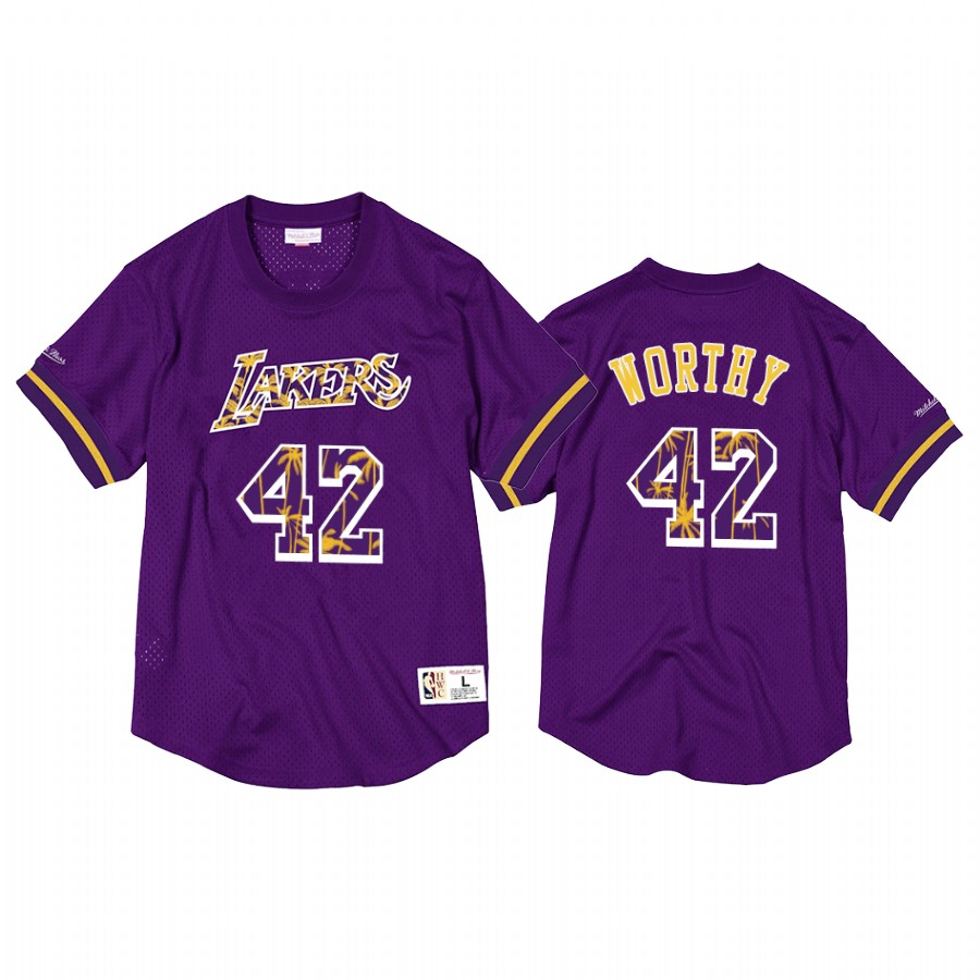 Los Angeles Lakers James Worthy Purple Palm Tree Mesh Crewneck Jersey #42