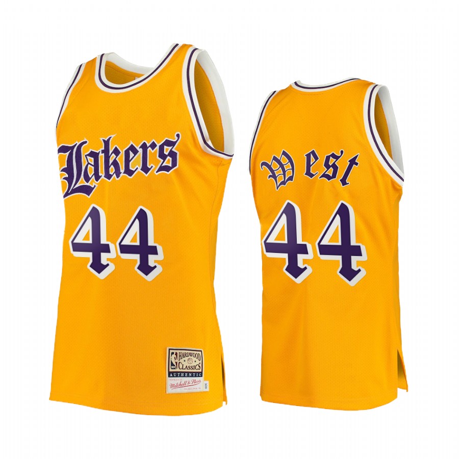 Los Angeles Lakers Jerry West #44 Yellow Old English Jersey