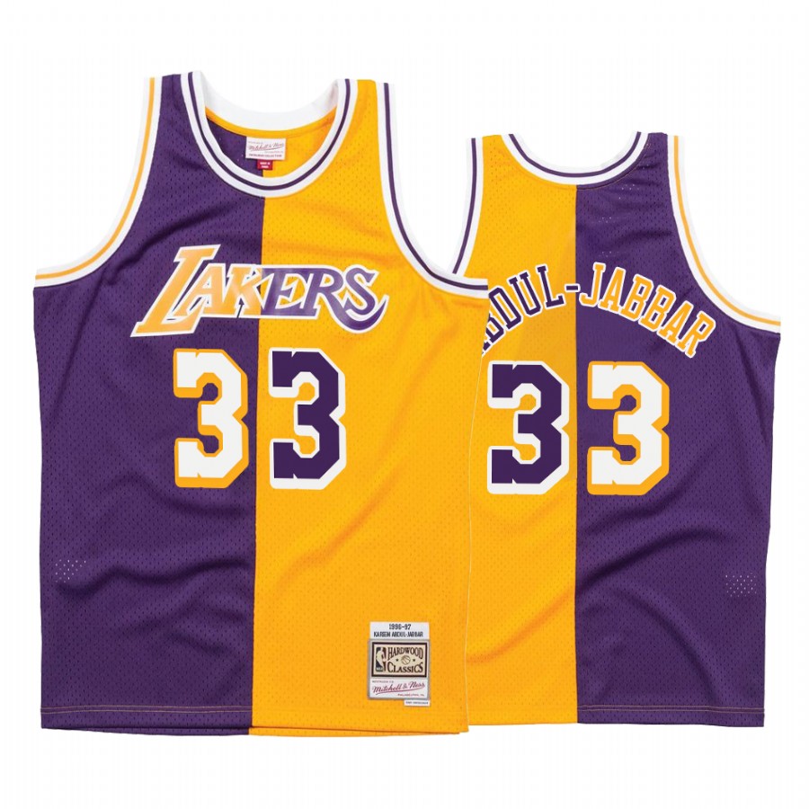 Los Angeles Lakers Kareem Abdul-Jabbar #33 Purple Gold Split Jersey