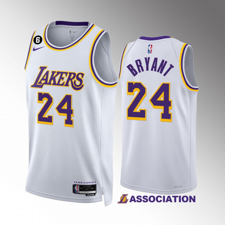 Los Angeles Lakers Kobe Bryant 2022-23 Association Edition White #24 Jersey NO.6 Patch