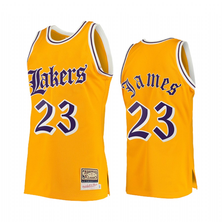 Los Angeles Lakers LeBron James #23 Yellow Old English Jersey