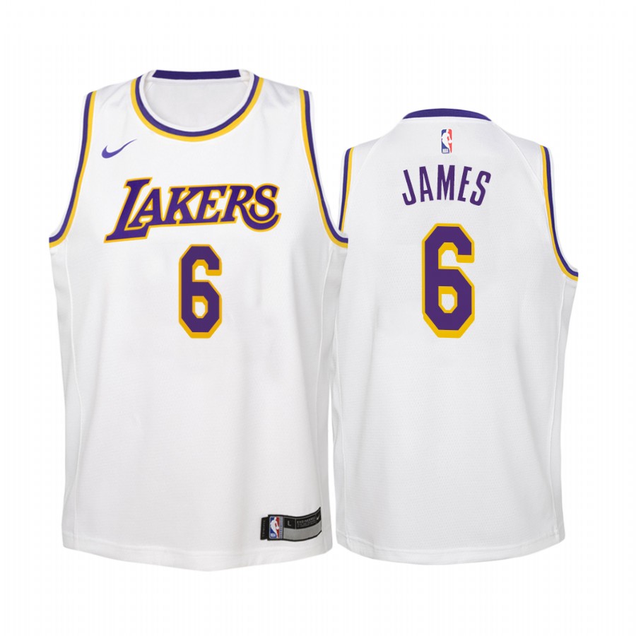 Los Angeles Lakers LeBron James 2021-22 Association Edition White Youth Jersey Change Number #6