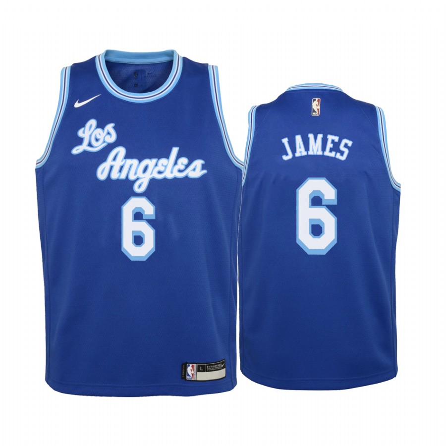 Los Angeles Lakers LeBron James 2021-22 Classic Edition Royal Youth Jersey Change Number #6