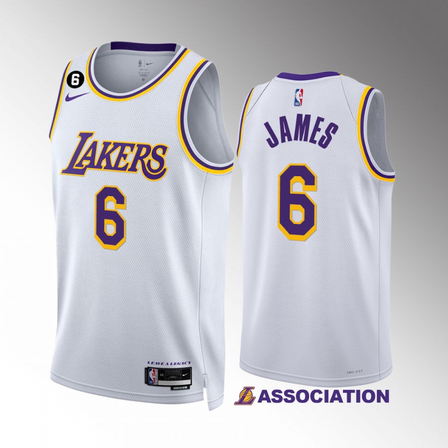 Los Angeles Lakers LeBron James 2022-23 Association Edition White #6 Jersey NO.6 Patch