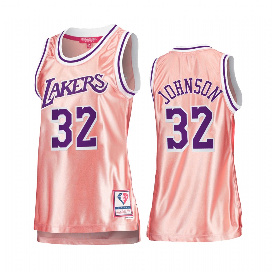 Los Angeles Lakers Magic Johnson Rose Gold Pink 75th Anniversary Women's Jersey #32