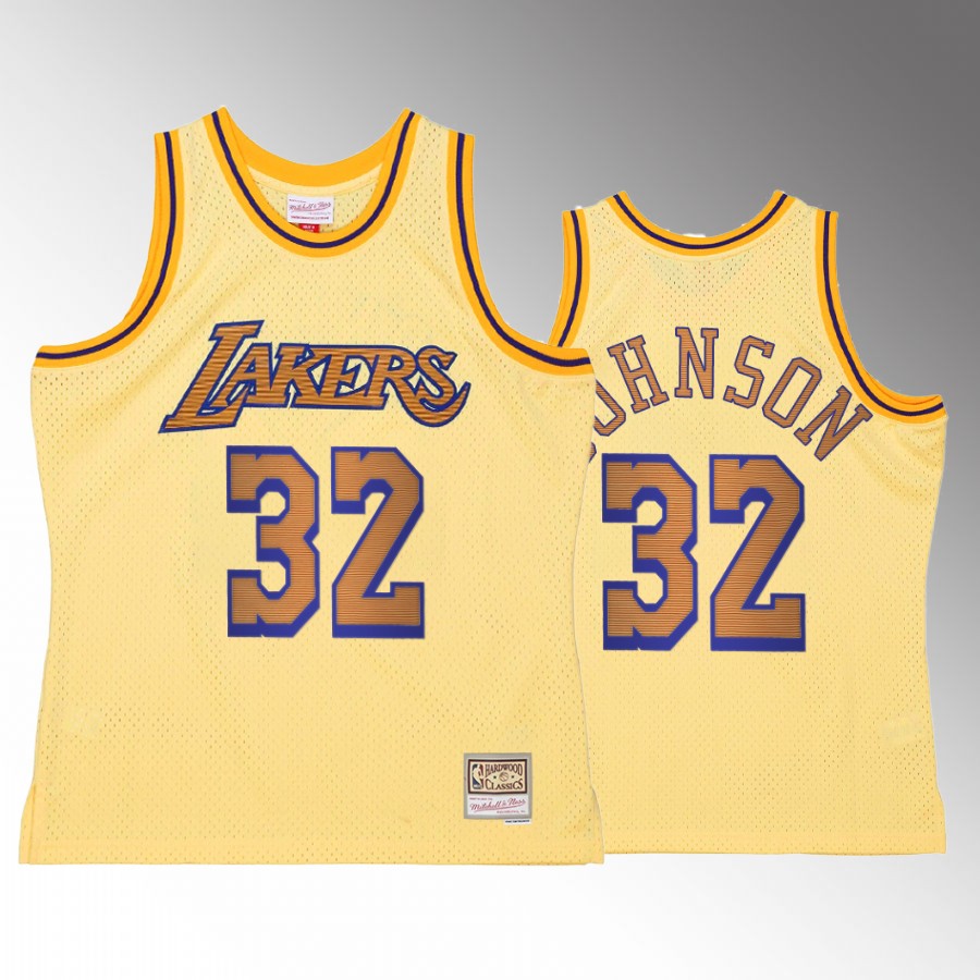 Los Angeles Lakers Magic Johnson Yellow Space Knit Men Jersey Hardwood Classics