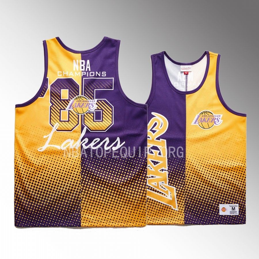 Los Angeles Lakers Purple Gold 1985 NBA Champions Men Jersey Hardwood Classics