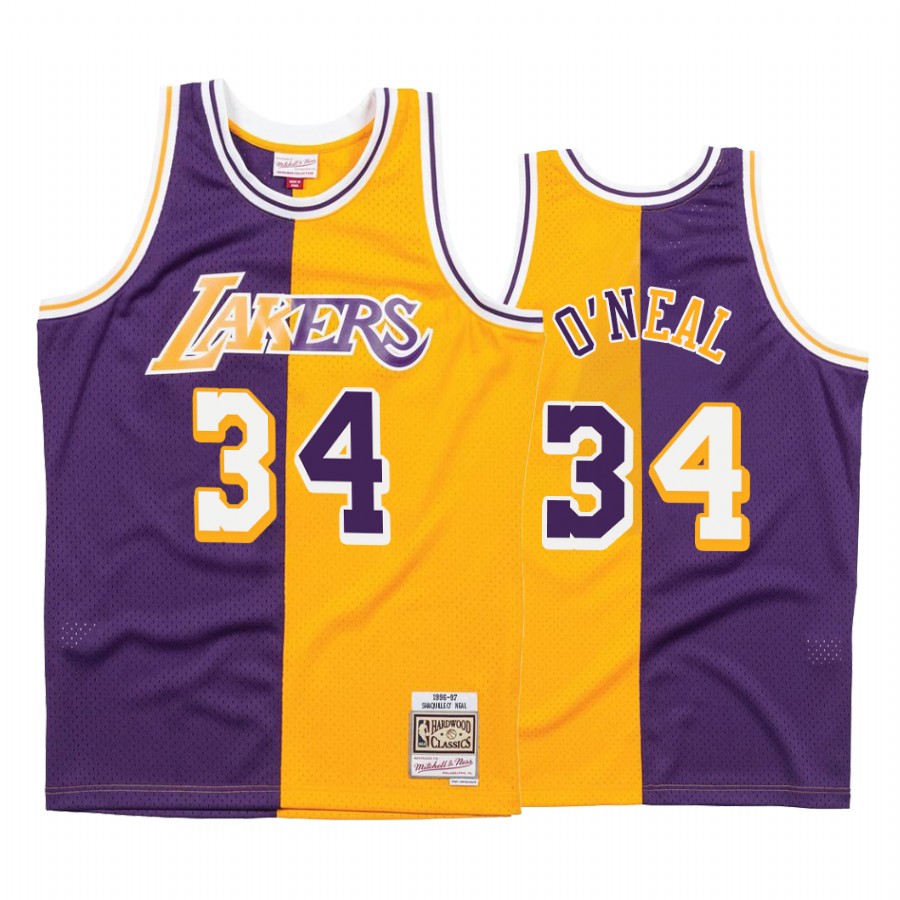 Los Angeles Lakers Shaquille O'Neal #34 Purple Gold Split Jersey