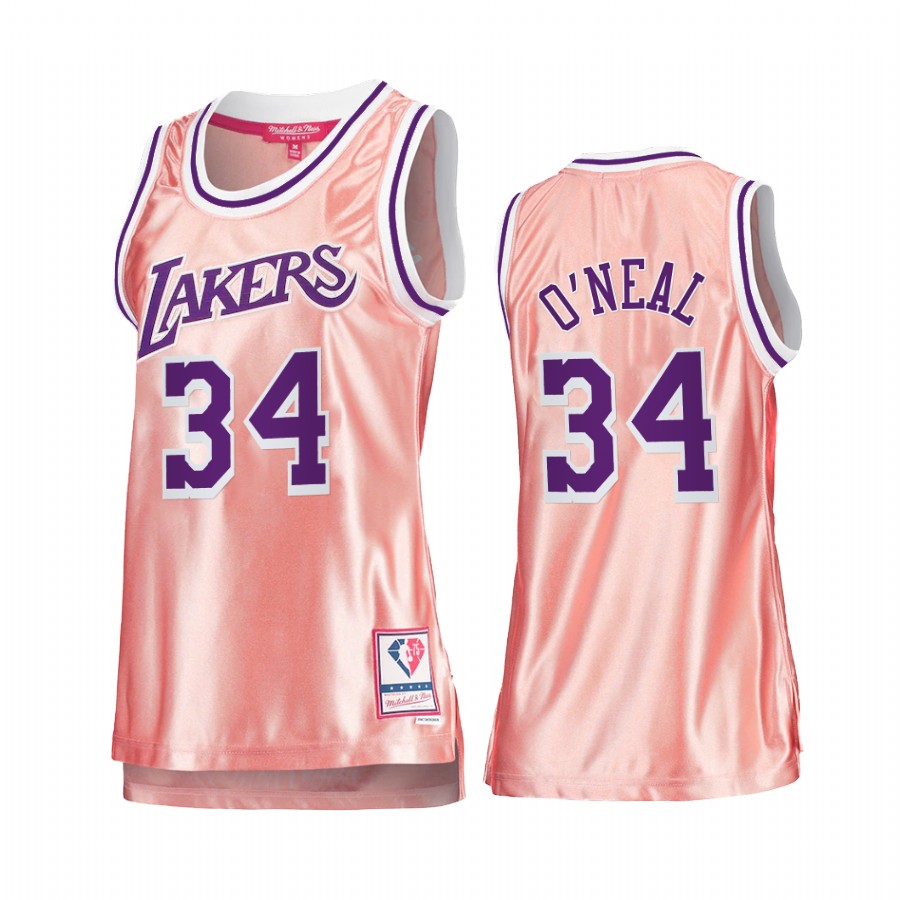 Los Angeles Lakers Shaquille O'Neal Rose Gold Pink 75th Anniversary Women's Jersey #34