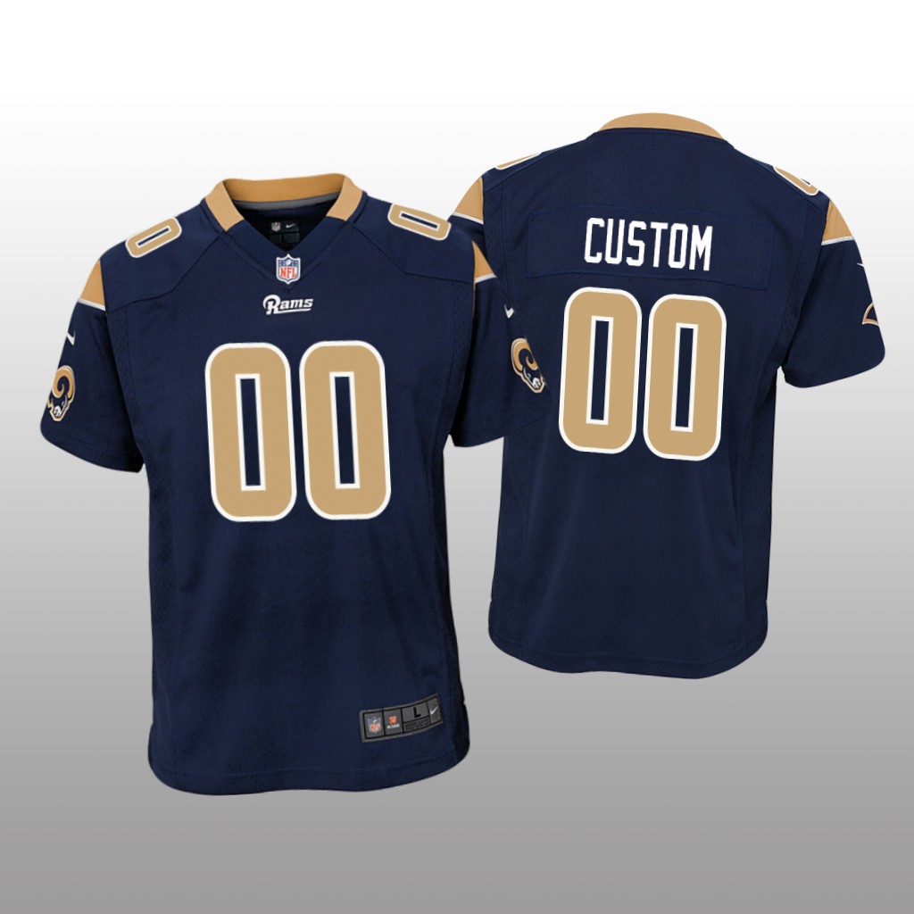 Los Angeles Rams #00 Navy Custom Game Jersey - Youth