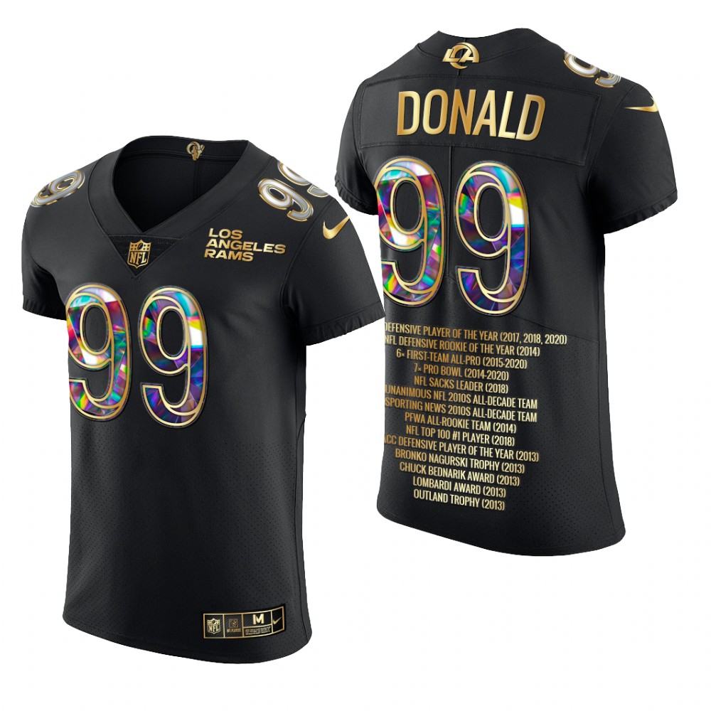 Los Angeles Rams Aaron Donald Black Jersey Career Highlights Men's