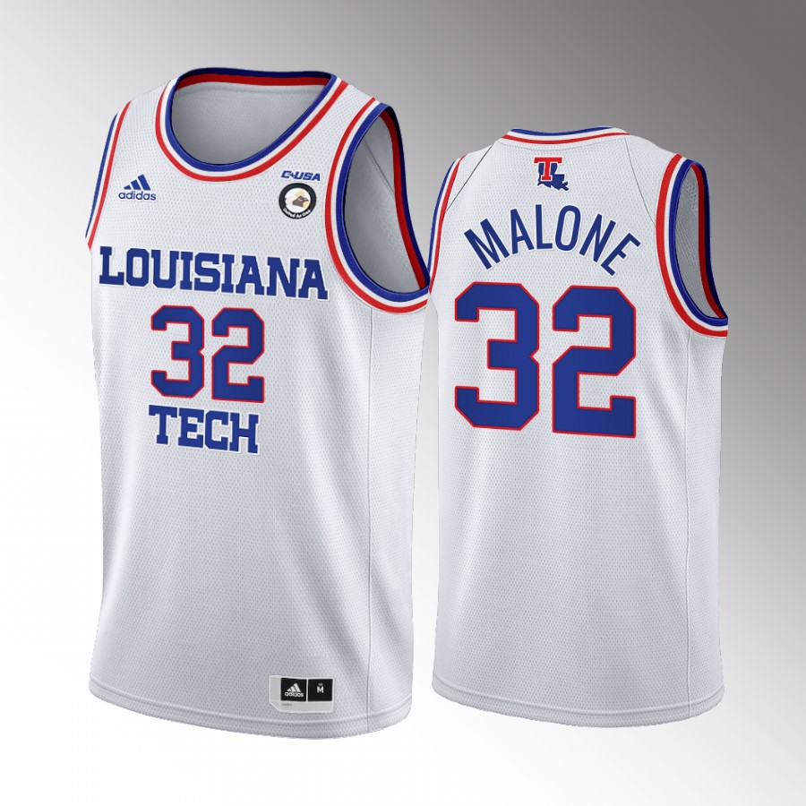 Louisiana Tech Bulldogs Karl Malone Jersey College  White Retired Number Uniform