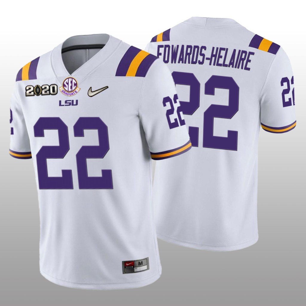 LSU Tigers Clyde Edwards-Helaire White Jersey 2020 National Champions - Men's