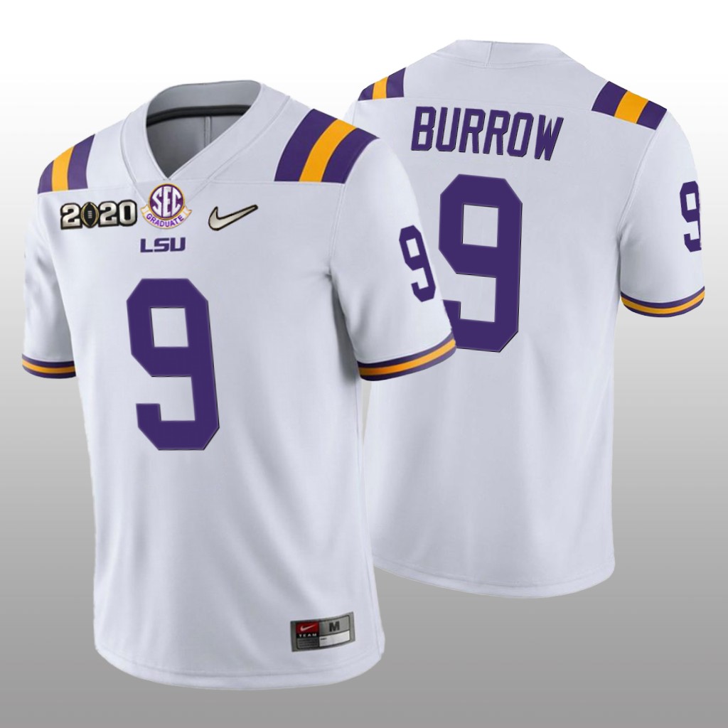 LSU Tigers Joe Burrow White Jersey 2020 National Champions - Men's