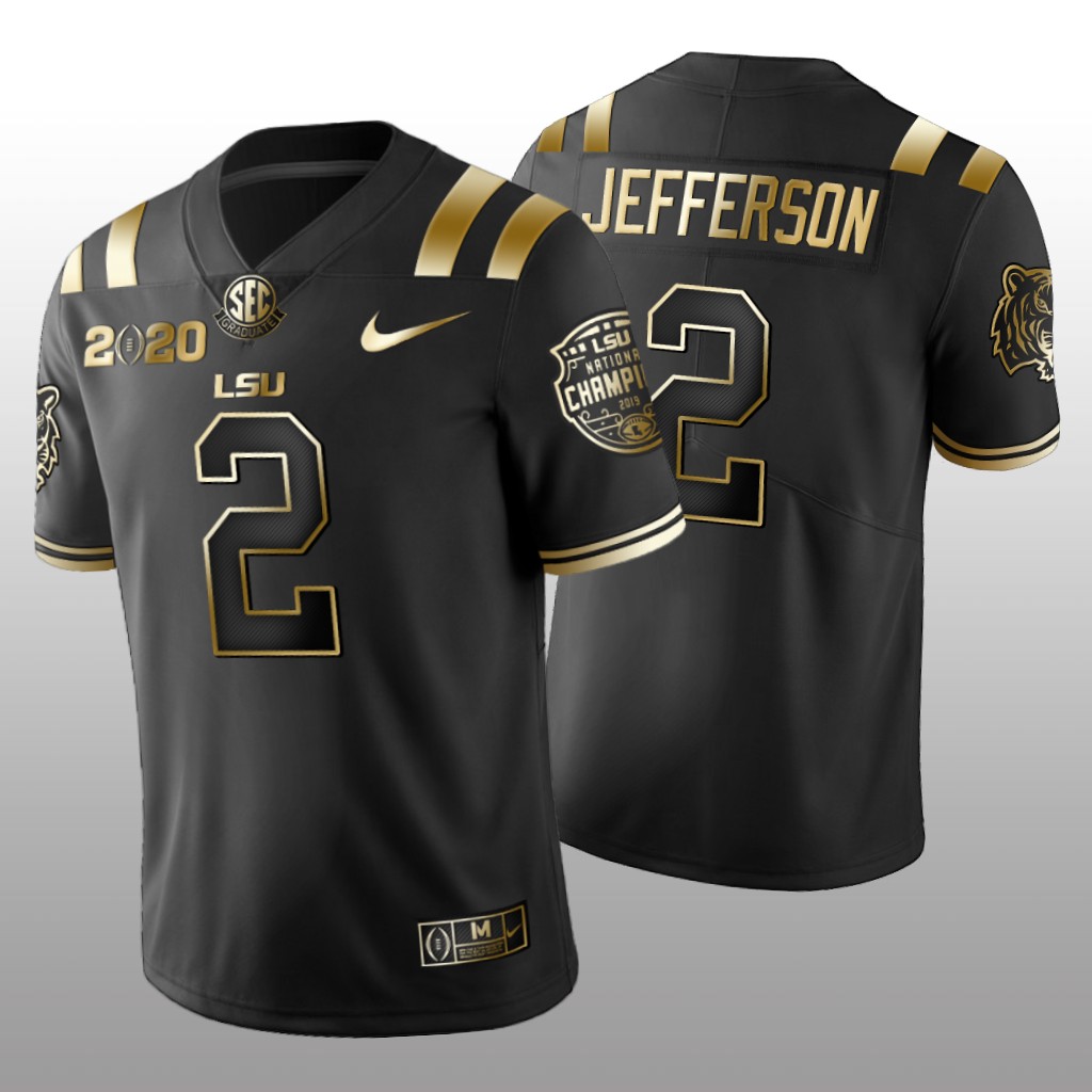 LSU Tigers Justin Jefferson Black 2020 National Champions Jersey Golden Edition - Men's