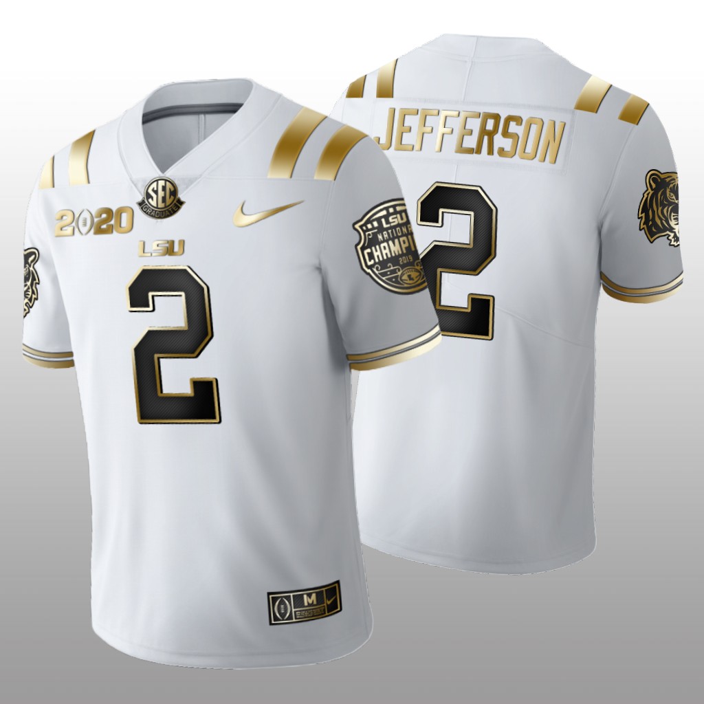 LSU Tigers Justin Jefferson White 2020 National Champions Jersey Golden Edition - Men's
