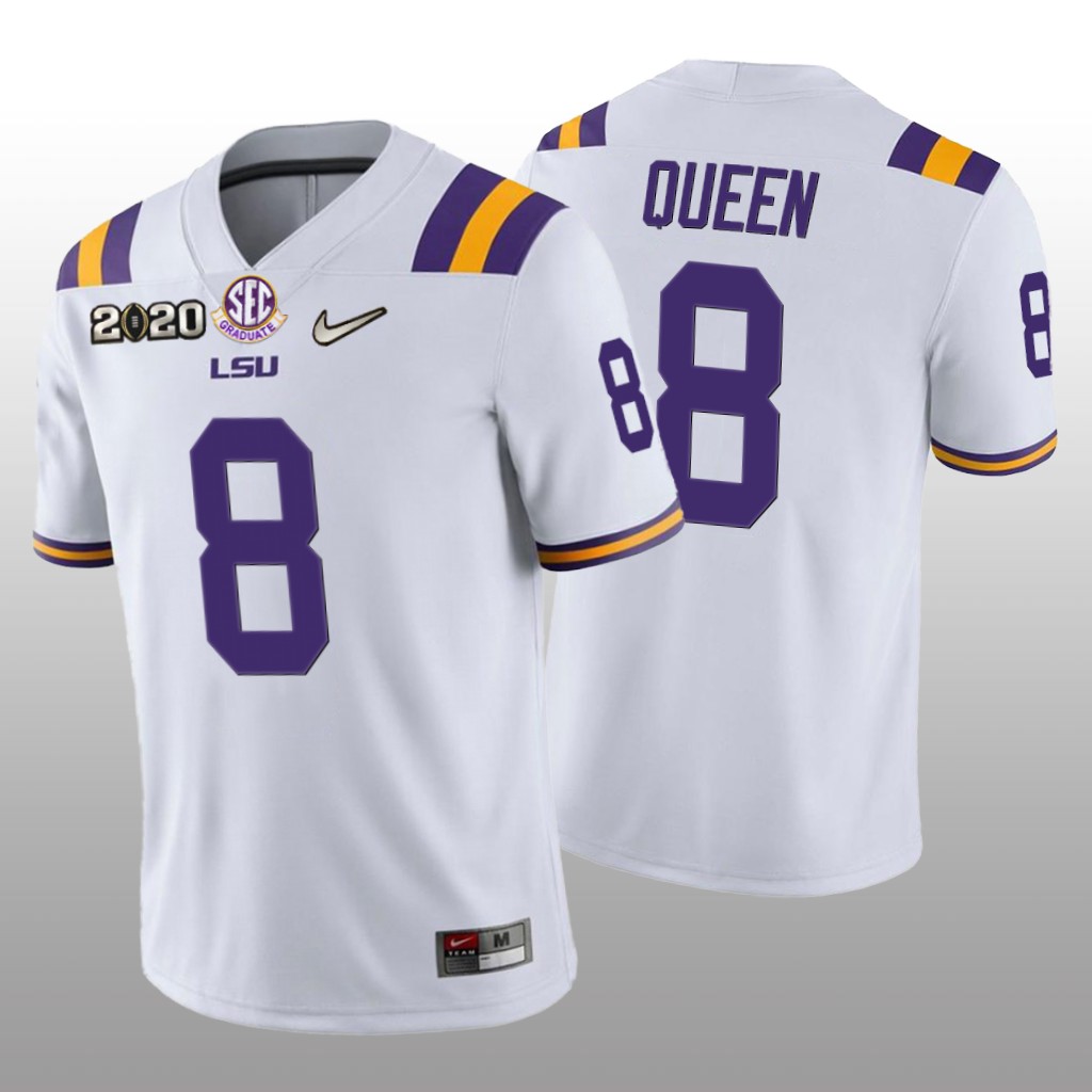 LSU Tigers Patrick Queen White Jersey 2020 National Champions - Men's