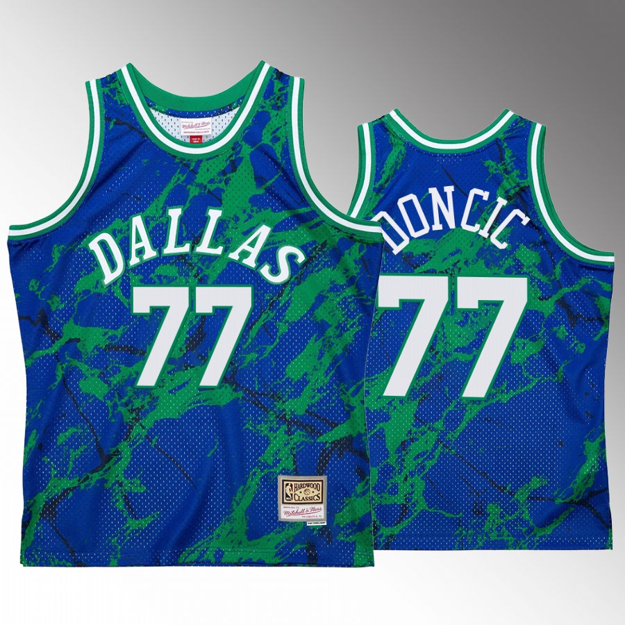 Luka Doncic #77 Dallas Mavericks Marble Swingman Blue Hardwood Classics Jersey