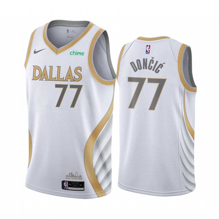 Luka Doncic Dallas Mavericks White City Edition Gold silver logo 2020-21 Jersey
