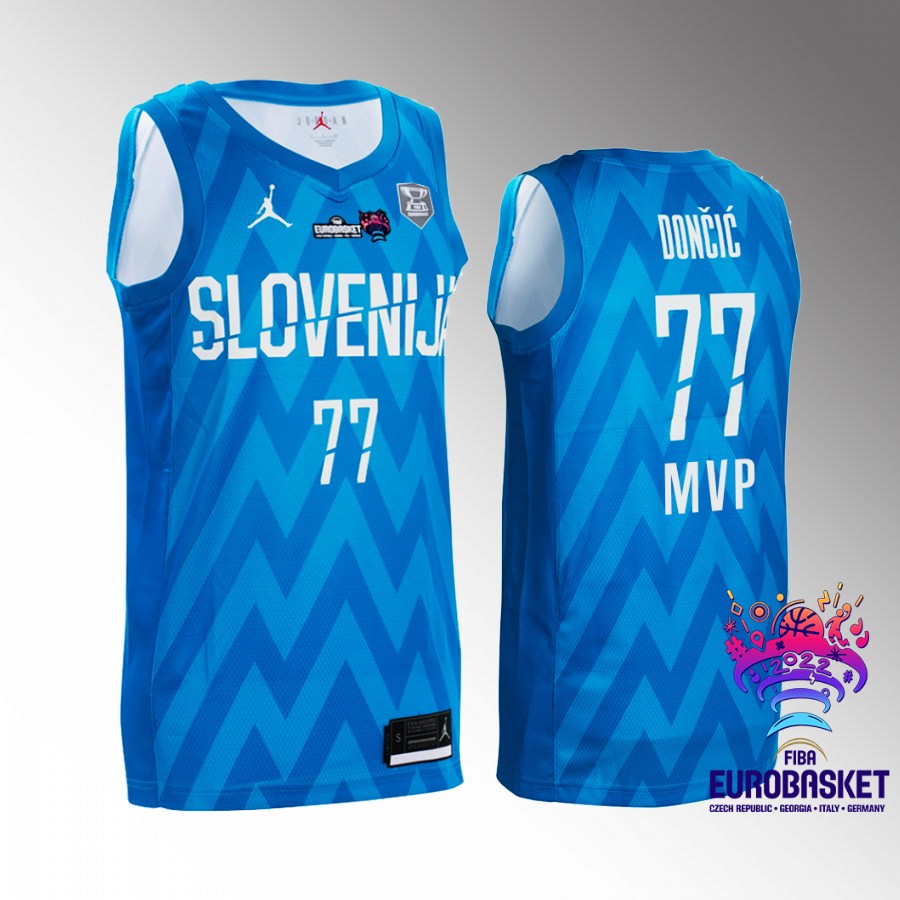 Luka Doncic Slovenia FIBA World Cup 2023 Qualifiers Europe MVP Blue Jersey  #77