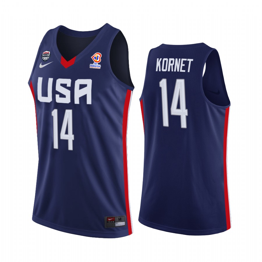 Luke Kornet #14 USA  2023 FIBA World Cup Qualifiers Navy Jersey Away