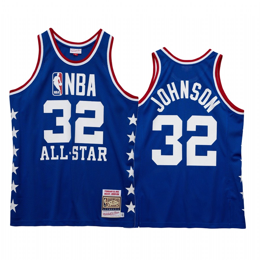 Magic Johnson #32 Hardwood Classics Jersey 1985 All-Star Western Blue Men