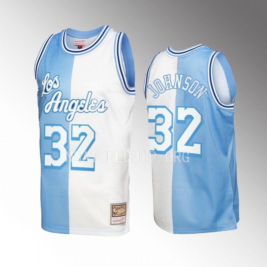 Magic Johnson #32 Los Angeles Lakers Split Blue White Hardwood Classics Jersey