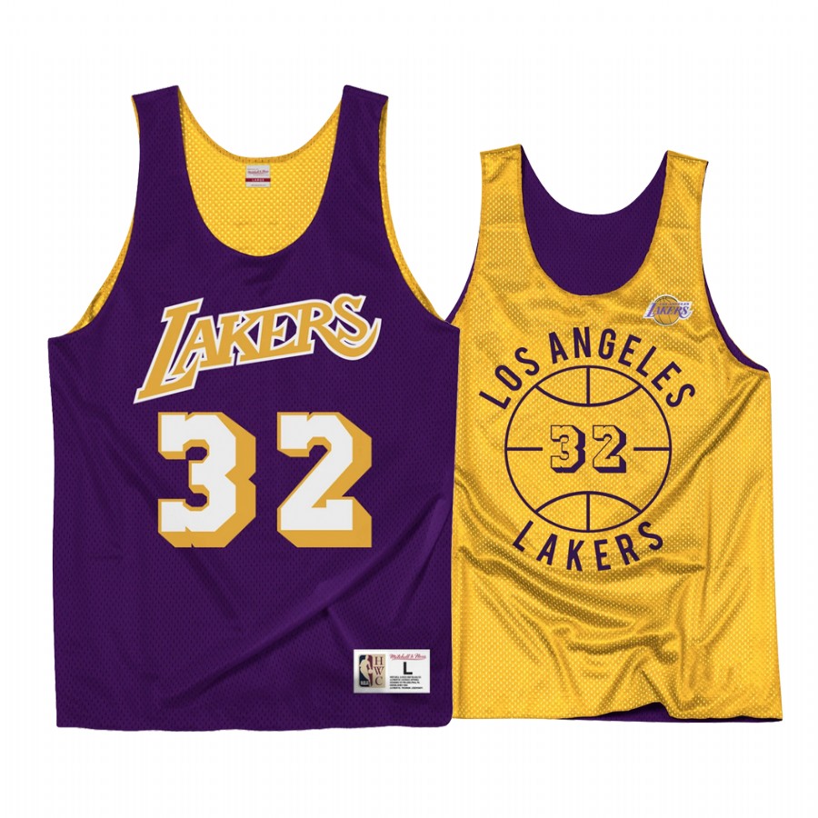 Magic Johnson #32 Los Angeles Lakers Throwback Reversible Jersey Purple Gold