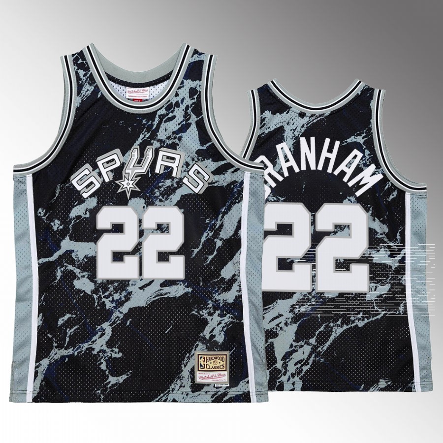 Malaki Branham #22 San Antonio Spurs Marble Swingman Black Hardwood Classics Jersey