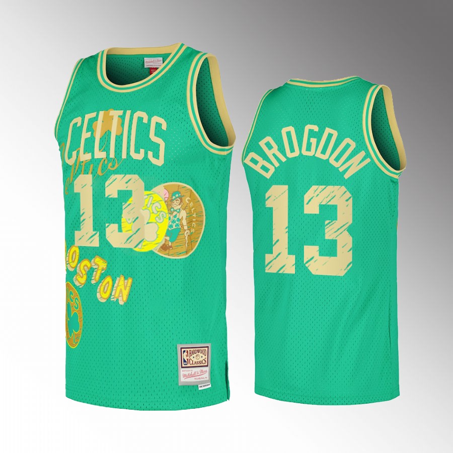 Malcolm Brogdon #13 Boston Celtics Sidewalk Sketch Green Hardwood Classics Jersey