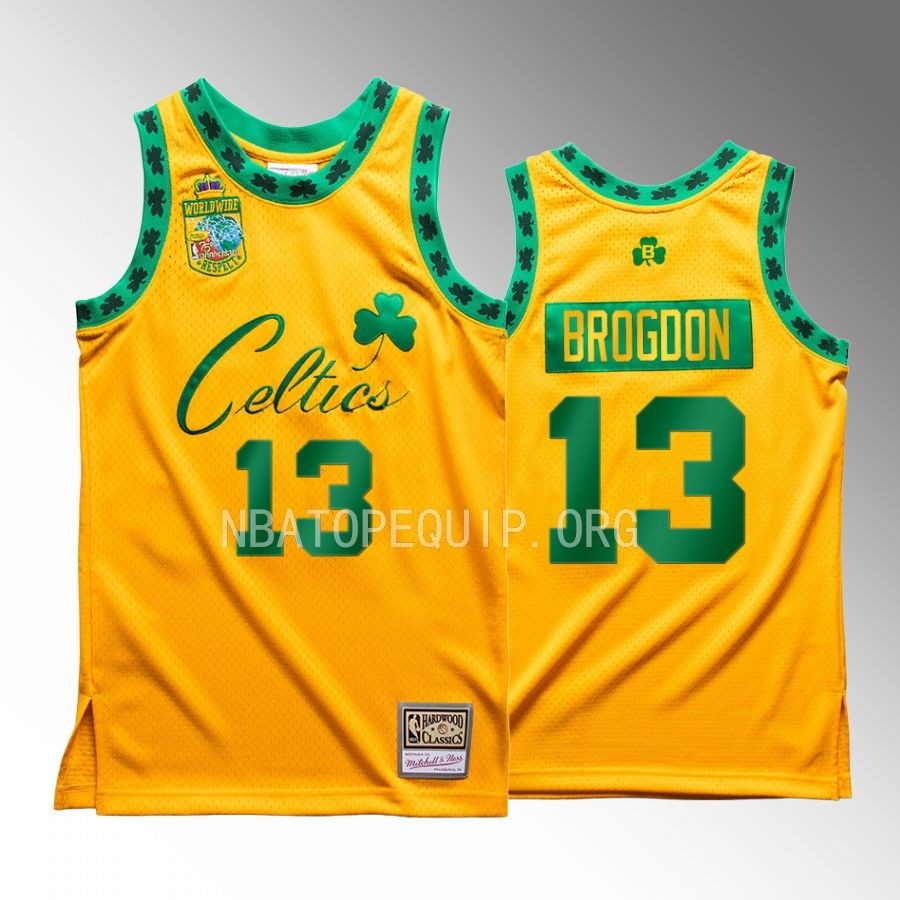 Malcolm Brogdon Bodega X Mitchell Ness Boston Celtics #13 Gold Jersey Worldwide Respect