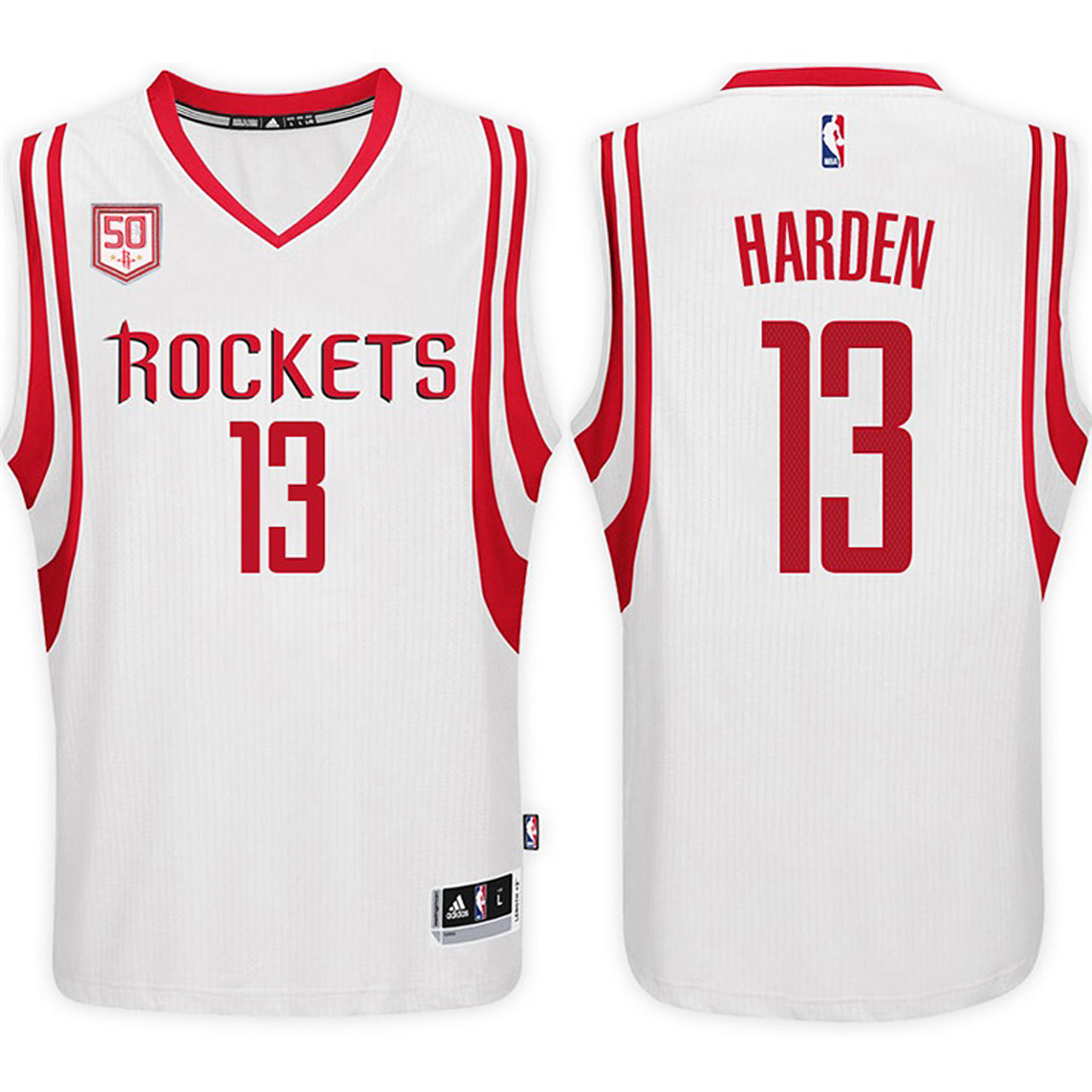 Male 2016-17 Season James Harden Houston Rockets #13 50th Anniversary Patch Home White Jersey