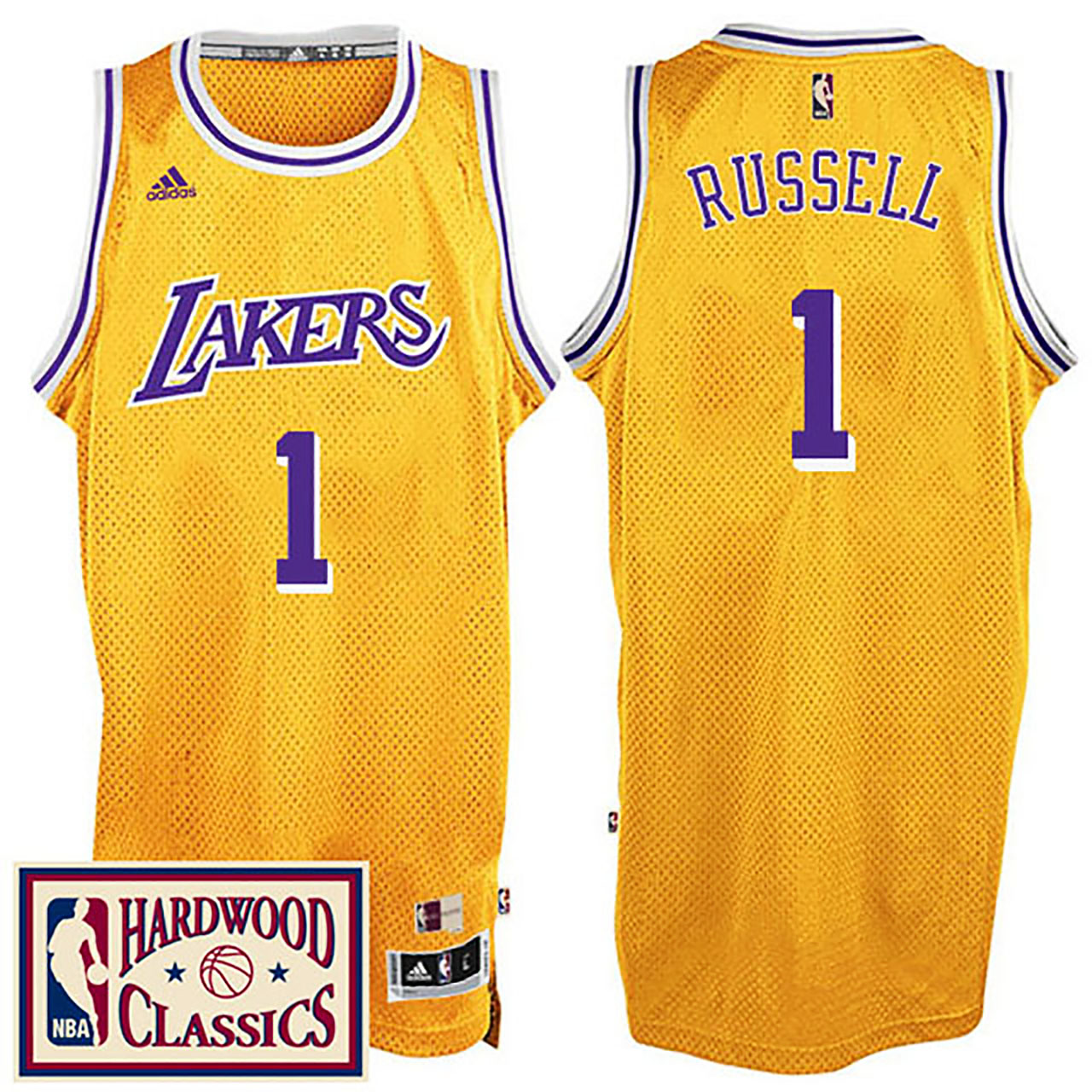 Male 2016-17 Season Los Angeles Lakers #1 Hardwood Classics Throwback Gold Jersey D'Angelo Russell Jersey