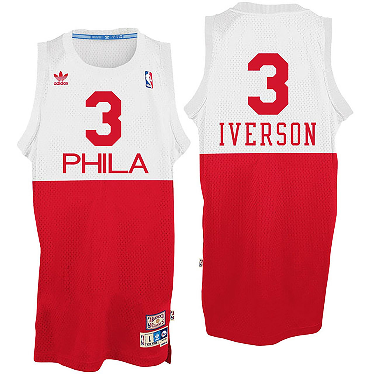 Male Allen Iverson Philadelphia 76ers #3 Phila White/Red Hardwood Classics Swingman Jersey