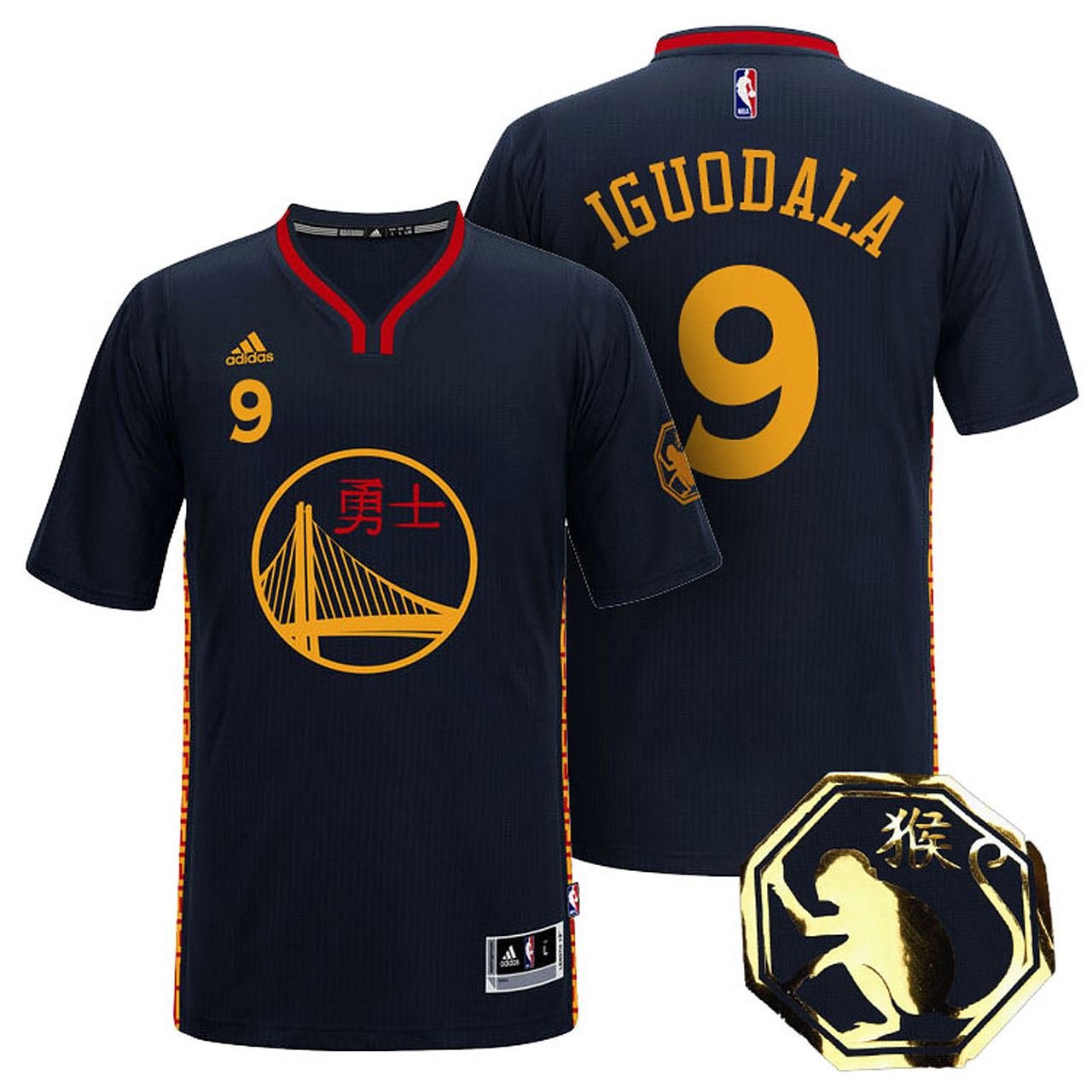 Male Andre Iguodala Golden State Warriors #9 2016 Chinese New Year of Monkey Black Sleeves Jersey