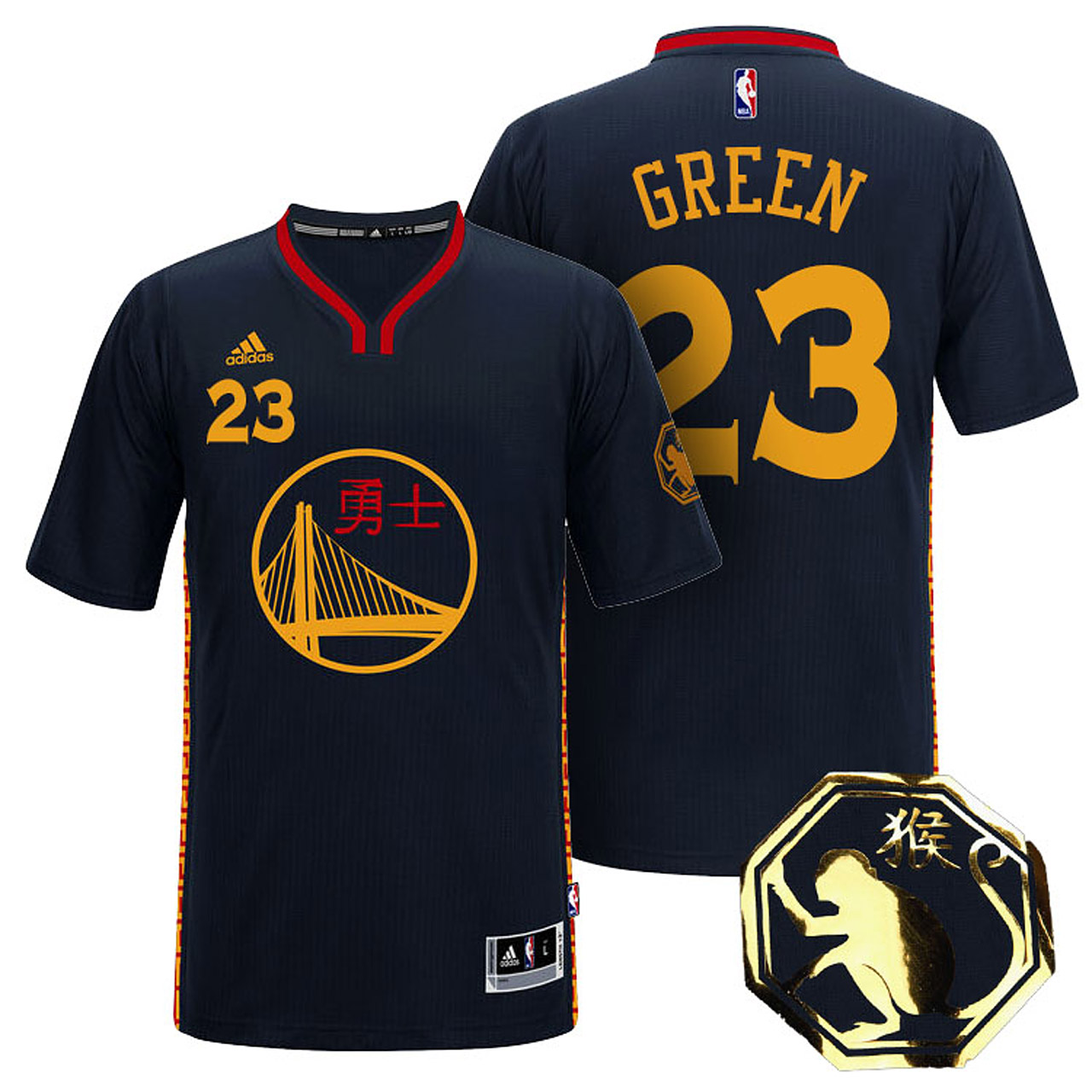 Male Draymond Green Golden State Warriors #23 2016 Chinese New Year of Monkey Black Sleeves Jersey