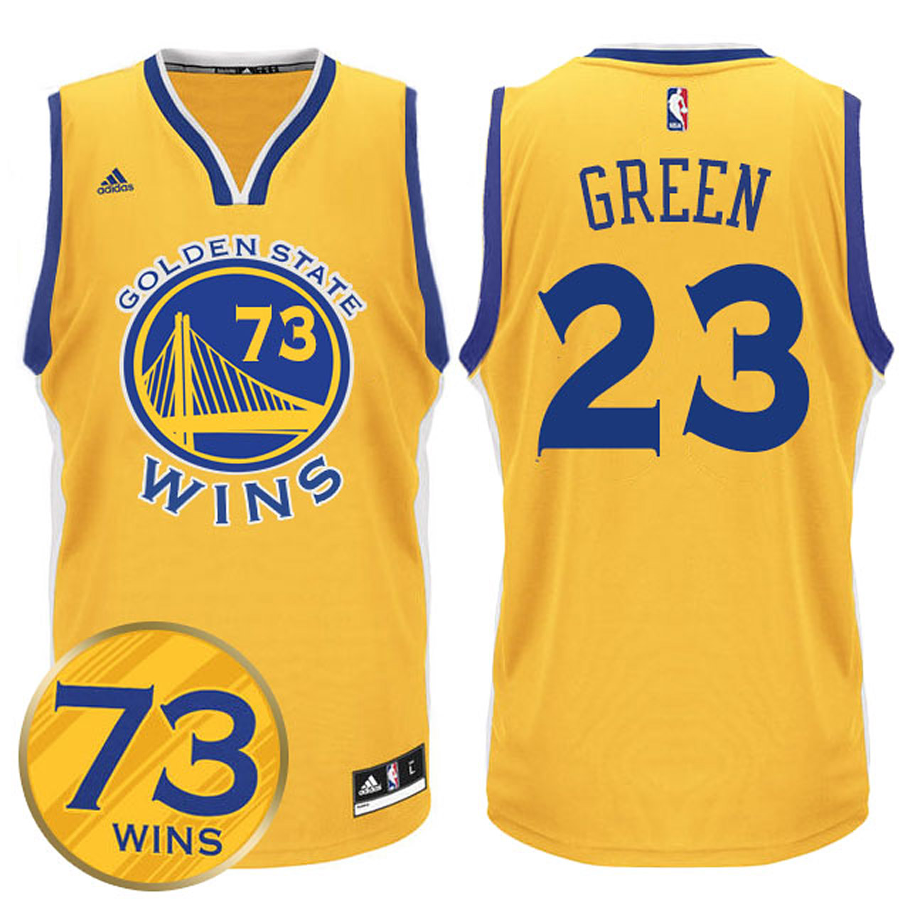 Male Draymond Green Golden State Warriors #23 Record Breaking Season Exclusive 73 Wins Gold Swingman Jersey